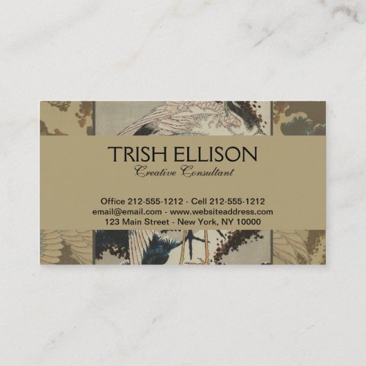 Kranen op een met sneeuw beklede Pine Hokusai Visitekaartje (Achterkant)