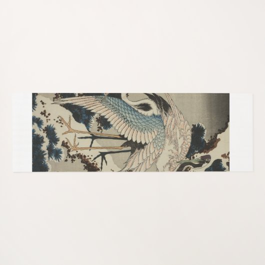 Kranen op een met sneeuw beklede Pine Hokusai Yogamat (Achterkant (horizontaal))