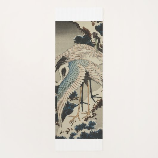 Kranen op een met sneeuw beklede Pine Hokusai Yogamat (Achterkant)