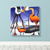 Kranen op winterlandschap canvas afdruk (Insitu (Houten vloer))