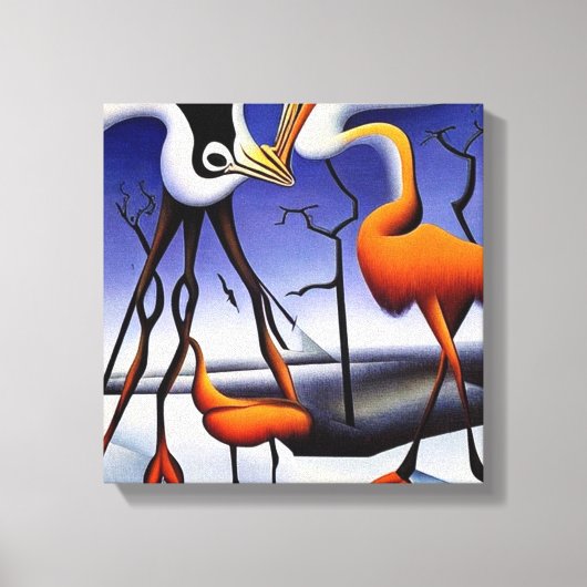 Kranen op winterlandschap canvas afdruk (Voorkant)