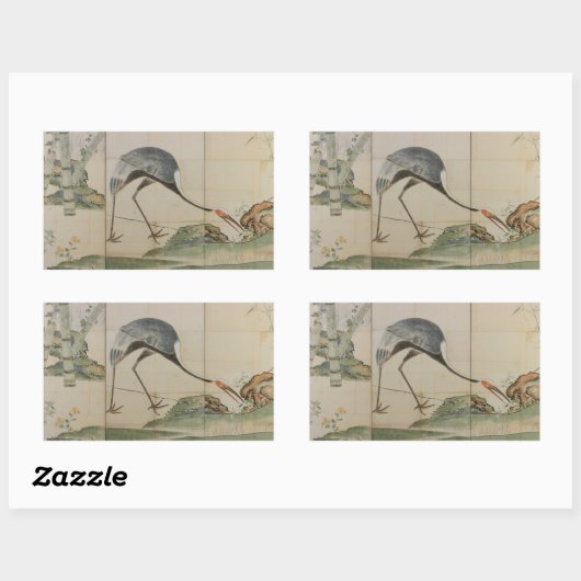 Kranen, pijnbomen en bamboe rechthoekige sticker (Vel)