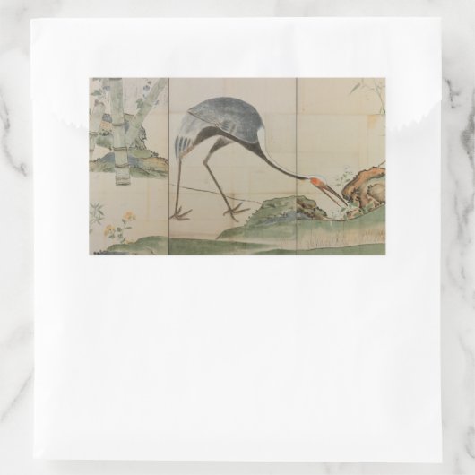 Kranen, pijnbomen en bamboe rechthoekige sticker (Tas)