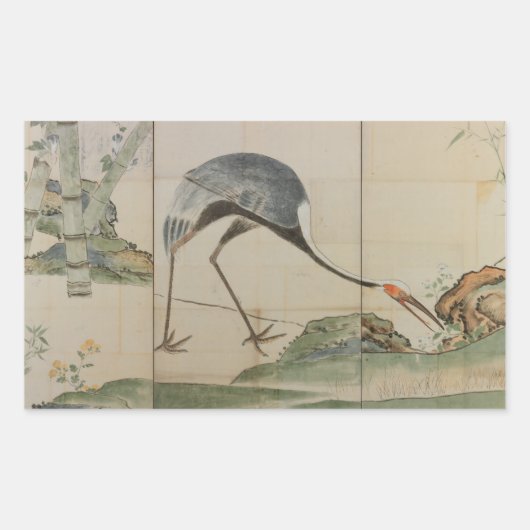 Kranen, pijnbomen en bamboe rechthoekige sticker (Voorkant)