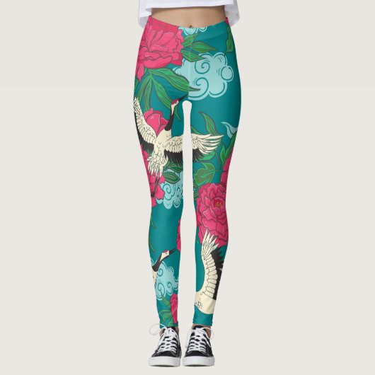 Kranen Pioenrozen:  bloemafbeeldingen Leggings (Voorkant)