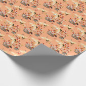 Kranen, sakura, kleurrijk, bloemig, cantaloupe. cadeaupapier (Hoek)