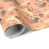 Kranen, sakura, kleurrijk, bloemig, cantaloupe. cadeaupapier (Rol Hoek)