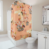 Kranen, sakura, kleurrijk, bloemig, cantaloupe. douchegordijn (In situ)