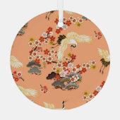 Kranen, sakura, kleurrijk, bloemig, cantaloupe. glas ornament (Achterkant)