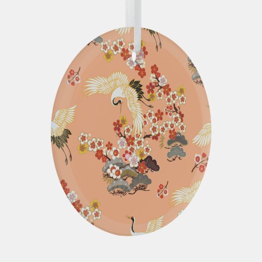 Kranen, sakura, kleurrijk, bloemig, cantaloupe. glas ornament (Voorkant Rechts)