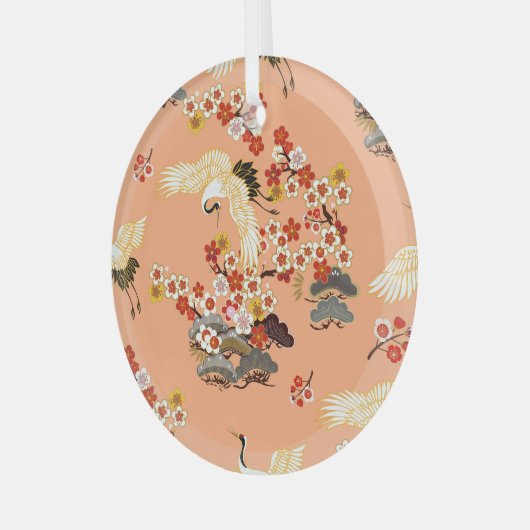 Kranen, sakura, kleurrijk, bloemig, cantaloupe. glas ornament (Voorkant links)