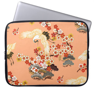 Kranen, sakura, kleurrijk, bloemig, cantaloupe. laptop sleeve