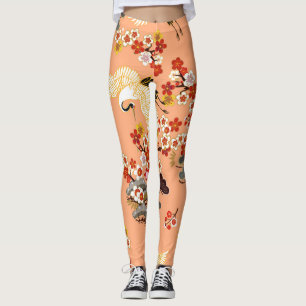 Kranen, sakura, kleurrijk, bloemig, cantaloupe. leggings