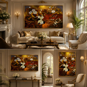 Kranen Thuiskomst Gouden Lotus Olie Schilderij Poster