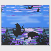 Kranen Vogel Wrapping Papier Lake Sunset (Vlak)