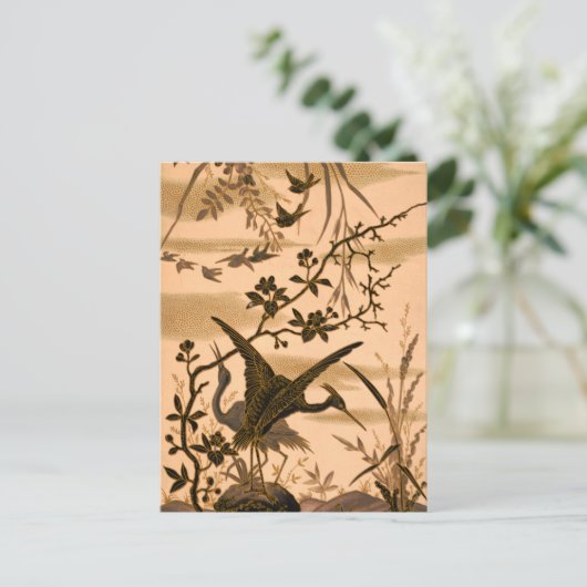 Kranen,  vogelkunst, kopergoudsilhouette, briefkaart (Staand voorkant)