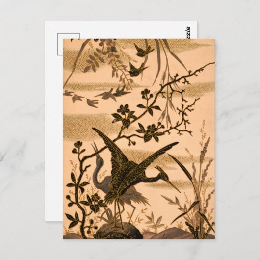 Kranen, vogelkunst, kopergoudsilhouette, briefkaart (Voorkant / Achterkant)