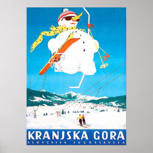 Kranjska Gora, Slovenië, Joegoslavië, vintage Poster