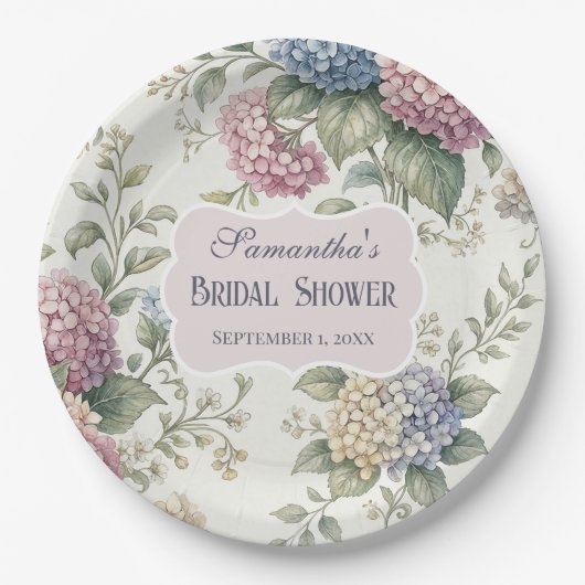Kranke Hydrangea Bloemen Bruidsbruiloft Papieren Bordje (Voorkant)