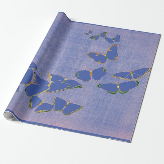 KRANKSTOFBUTTERFLIES IN BLAUW CADEAUPAPIER (Uitgerold)