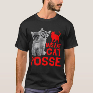 Krankzinnige kat posse cadeau T-shirt voor mannen