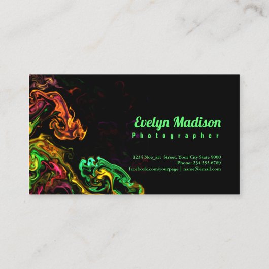 krankzinnige verf op zwarte achtergrond visitekaartje (Achterkant)