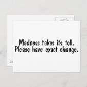 Krankzinnigheid eist zijn tol, alstublieft, zorg v briefkaart (Voorkant / Achterkant)