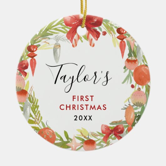 Krans Baby's 1st Christmas | Schattigee Baby-foto Keramisch Ornament (Voorkant)