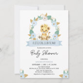 Krans Blauw Bloemen Baby Leeuw Baby shower Kaart (Voorkant)