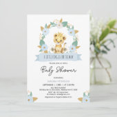 Krans Blauw Bloemen Baby Leeuw Baby shower Kaart (Staand voorkant)