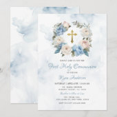 Krans Blauw Roze Eerste Heilige Communie Kaart (Voorkant / Achterkant)