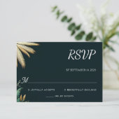 Krans Blauwgroen Palm Beach Groene en gouden bruil RSVP Kaartje (Staand voorkant)