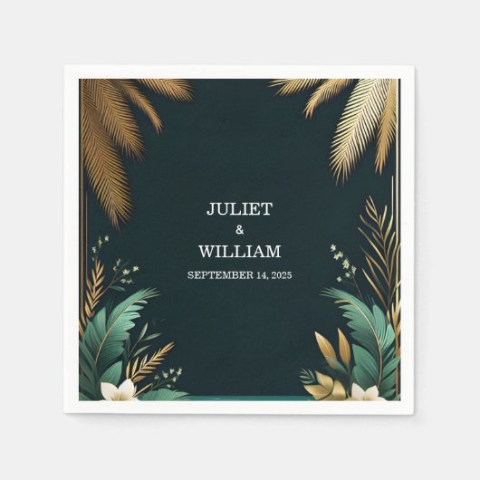 Krans Blauwgroen Palm Beach Groene en gouden bruil Servet (Voorkant)