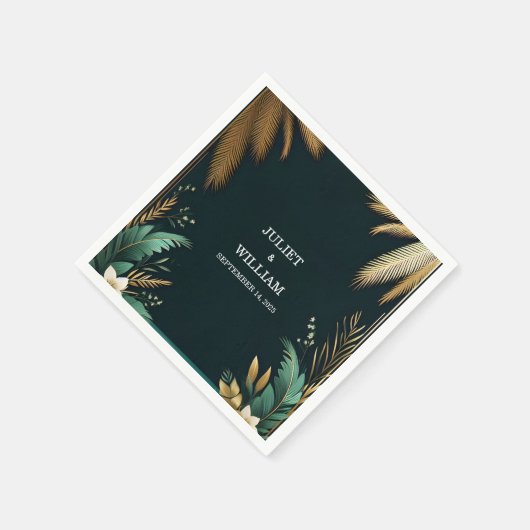 Krans Blauwgroen Palm Beach Groene en gouden bruil Servet (Hoek)