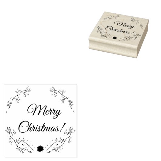 Krans Bloemen Vrolijk Kerstfeest Rubberstempel (Gestempeld)