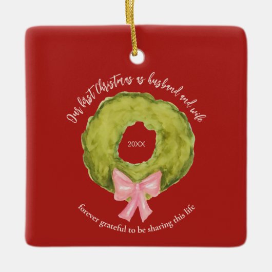 Krans Eerste kerst Getrouwd Paar Keepsake Keramisch Ornament (Voorkant)