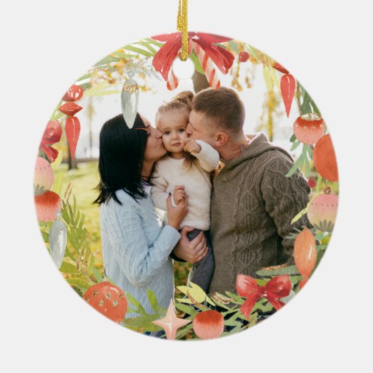 Krans Eerste Kerstmis Als Familie Foto Keramisch Ornament (Achterkant)