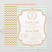 Krans en Chevron Baby shower Invitation Kaart (Voorkant / Achterkant)