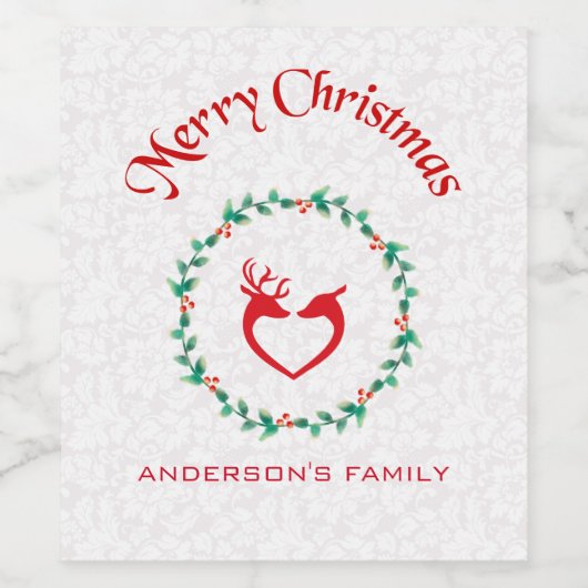 Krans en herten wijn etiket (Enkel label)