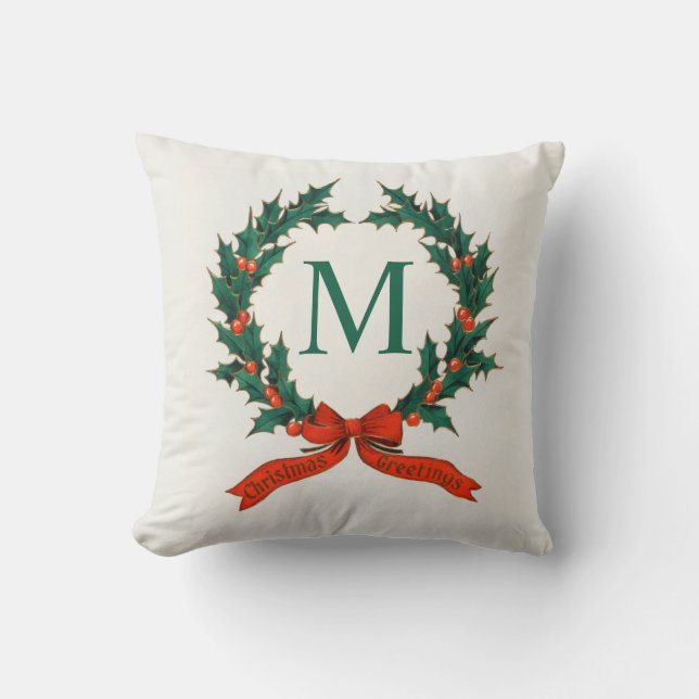 Krans en initiële Kerststuk vintage  Kussen (Voorkant)