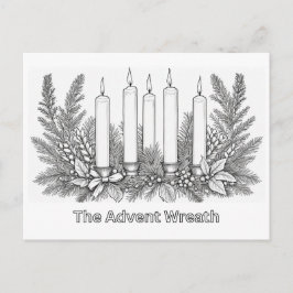 Krans en kaarsen advent kleurplaat feestdagenkaart
