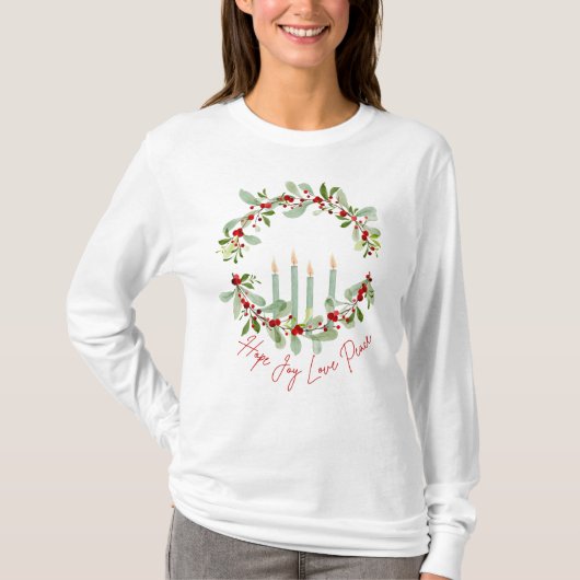 Krans en kaarsen Advent T-shirt (Voorkant)