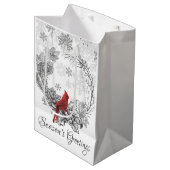 Krans en Red Bird Season's Groeten Vakantie Medium Cadeauzakje (Voorkant Gekanteld)