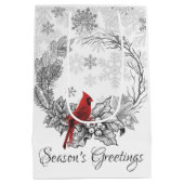Krans en Red Bird Season's Groeten Vakantie Medium Cadeauzakje (Achterkant)