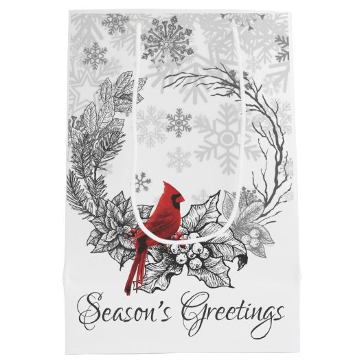 Krans en Red Bird Season's Groeten Vakantie Medium Cadeauzakje (Achterkant)