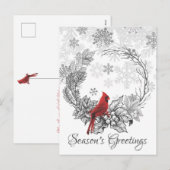 Krans en Red Bird Seizoen Groeten Winter Feestdagenkaart (Voorkant / Achterkant)