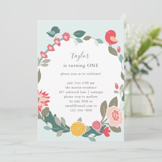  Krans en Schattigee Vogels Verjaardagsfeest Kaart (Staand voorkant)