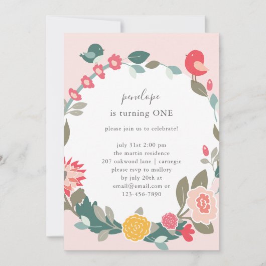  Krans en Schattigee Vogels Verjaardagsfeest Kaart (Voorkant)