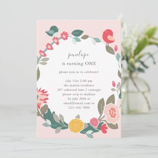  Krans en Schattigee Vogels Verjaardagsfeest Kaart (Staand voorkant)