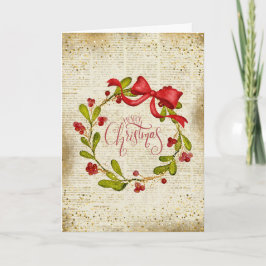 Krans en strik voor een vintage Kerstmis Kaart